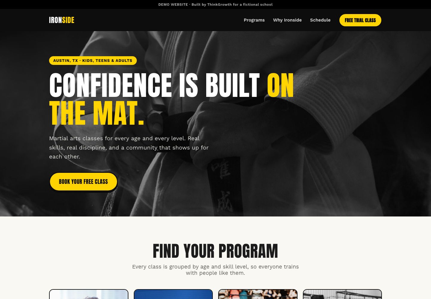Sample website for Ironside Martial Arts